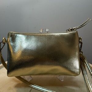 Metallic Gold 3 Section Crossbody/Wristlet Bag